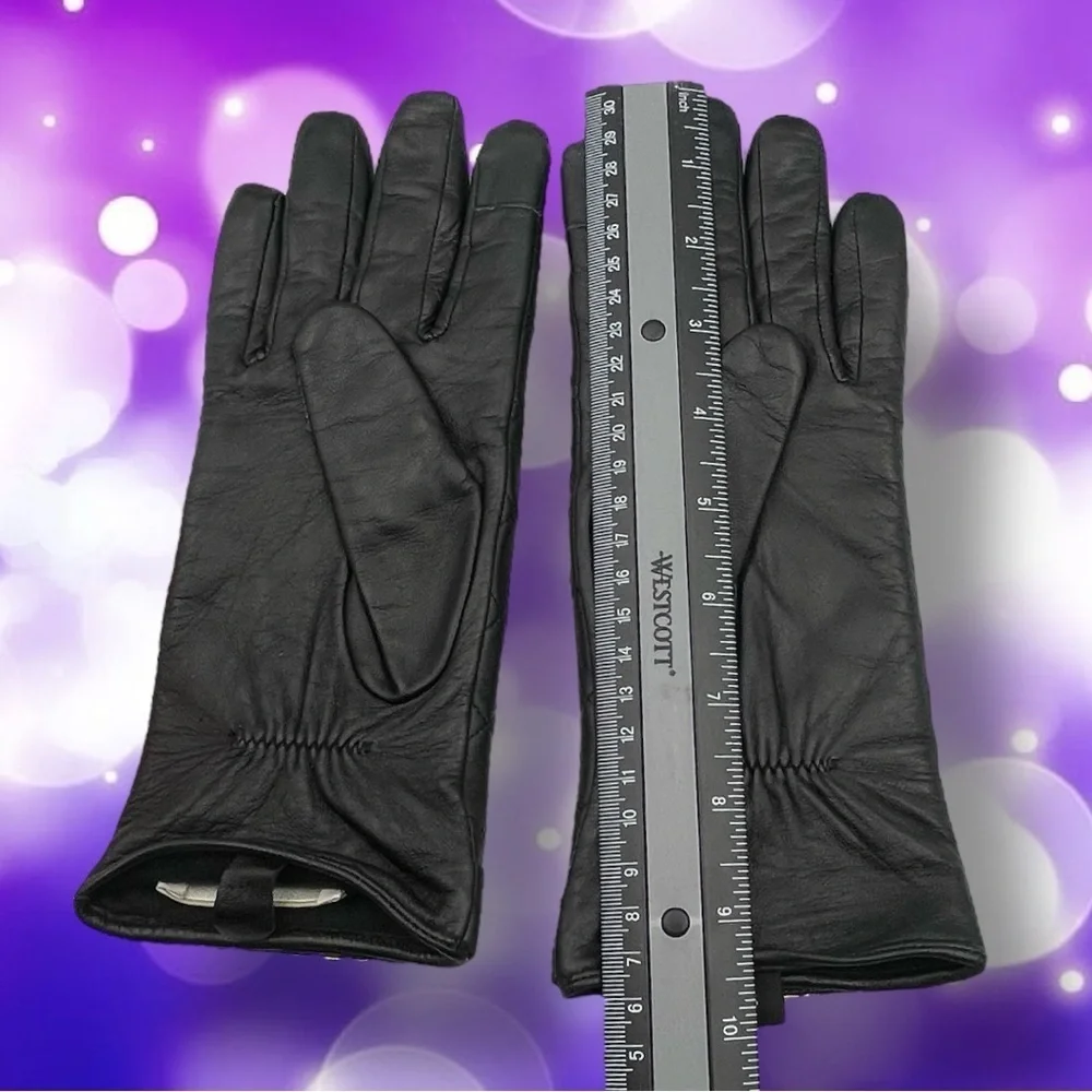 Michael Michael Kors Quilted Black Leather Gloves with Gold Detail